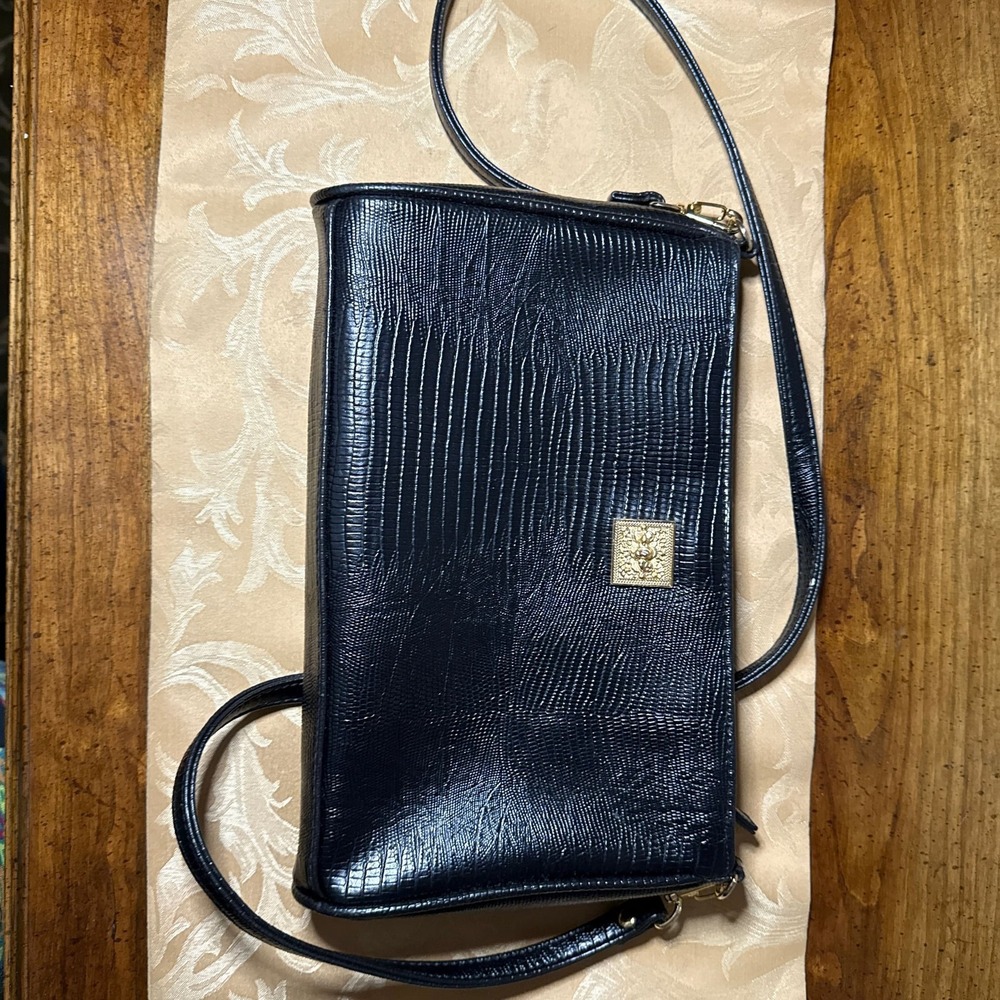 Vintage Maggie Barnes Black Leather Snap Crossbody Bag